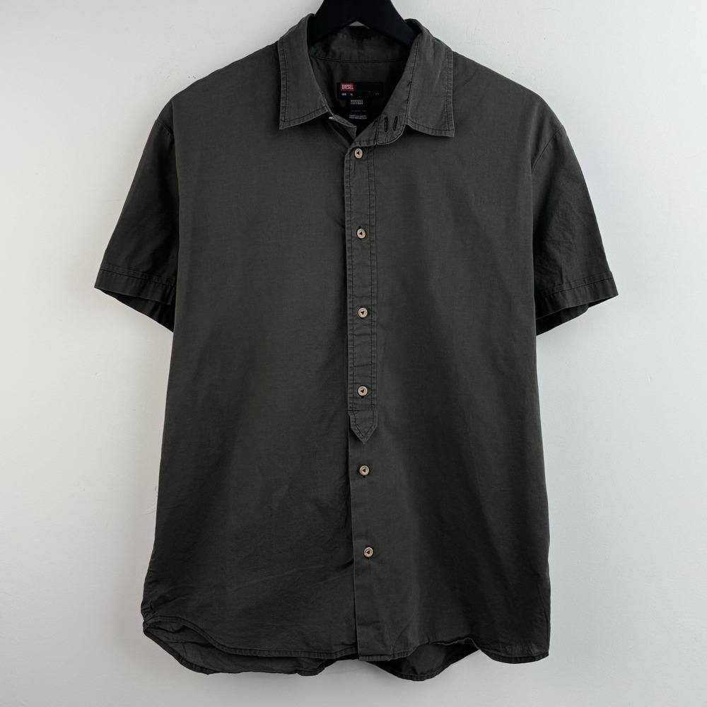 Diesel Button Down‎ Shirt Men's S Gray Short Sleeve Embroidered Logo Casual